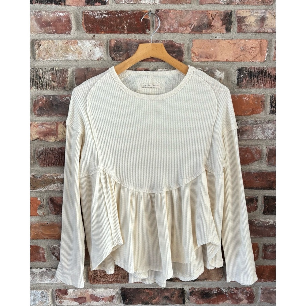 Free People Oh My Babydoll Waffle Knit Thermal Long Sleeve Shirt Top, XS
